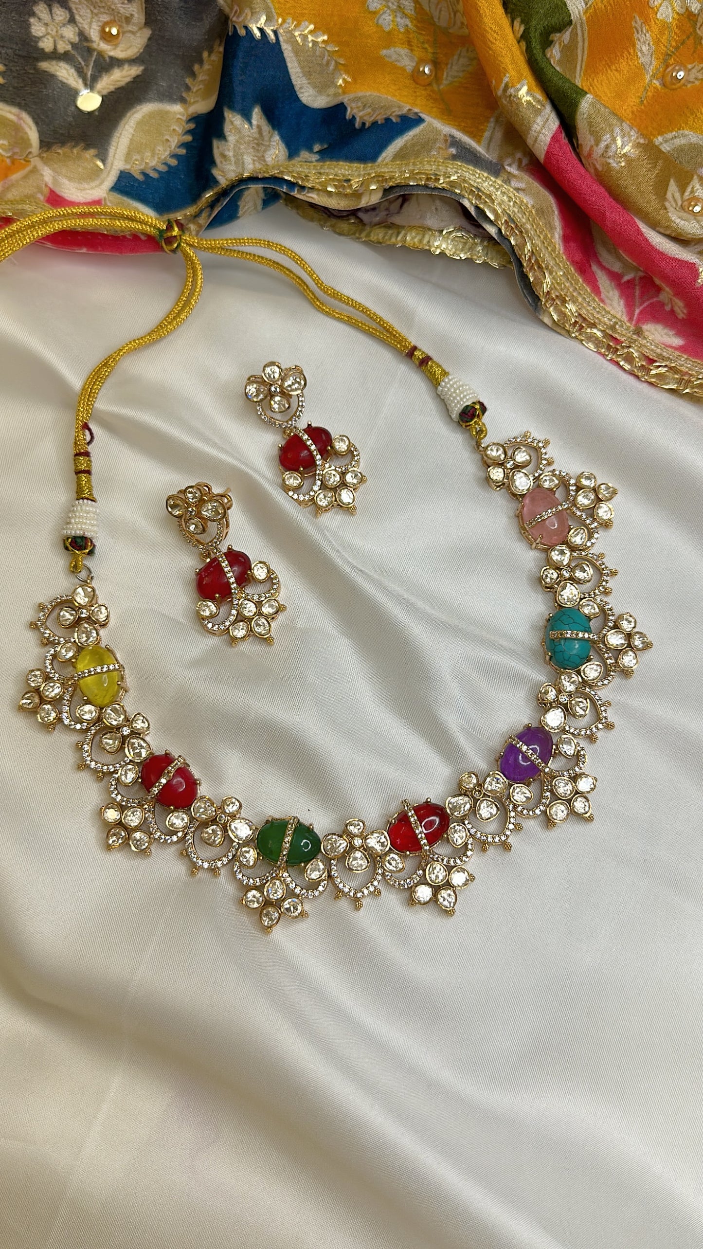 Vibrant Polki Charm Necklace - Multicolor