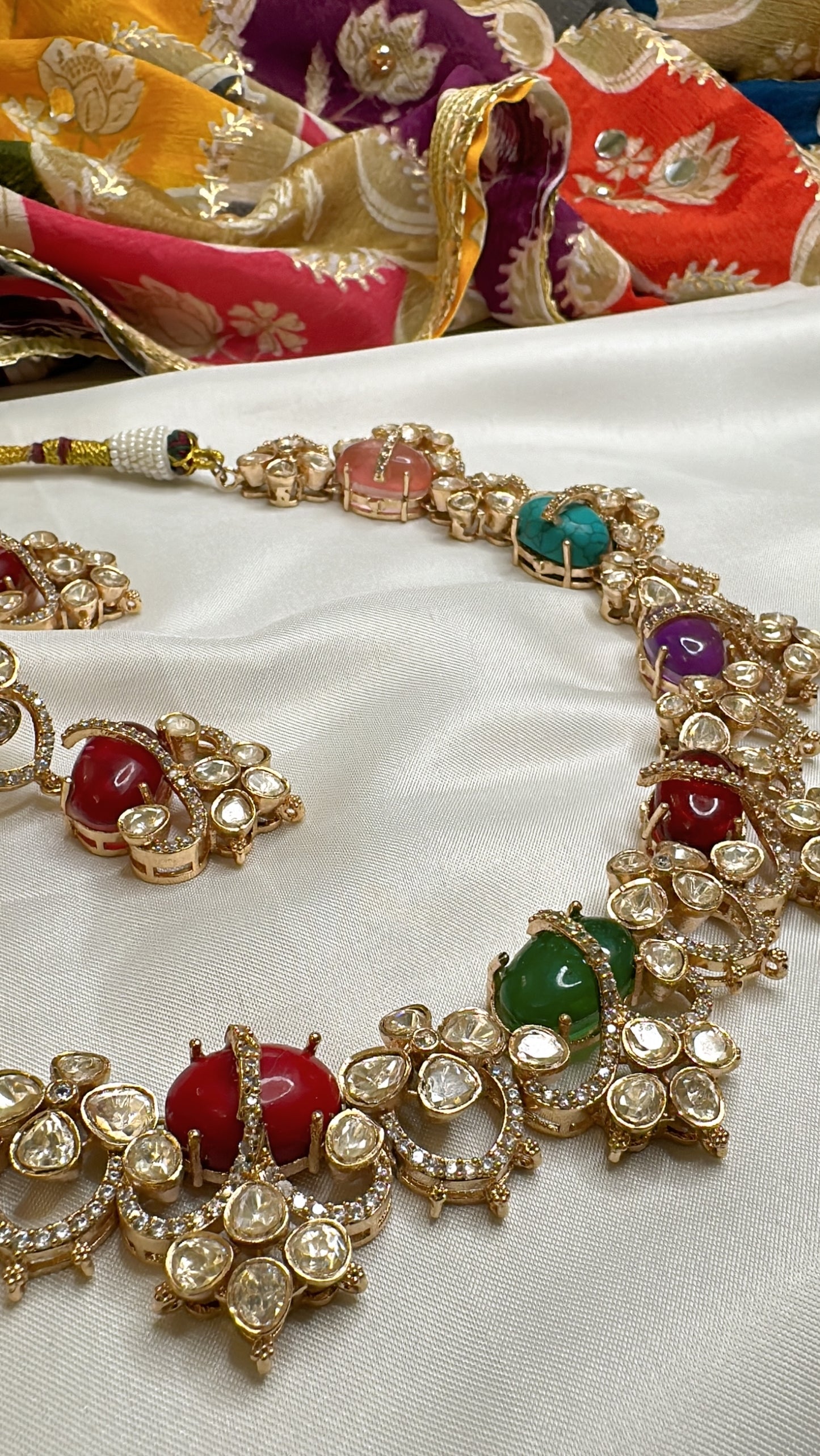 Vibrant Polki Charm Necklace - Multicolor