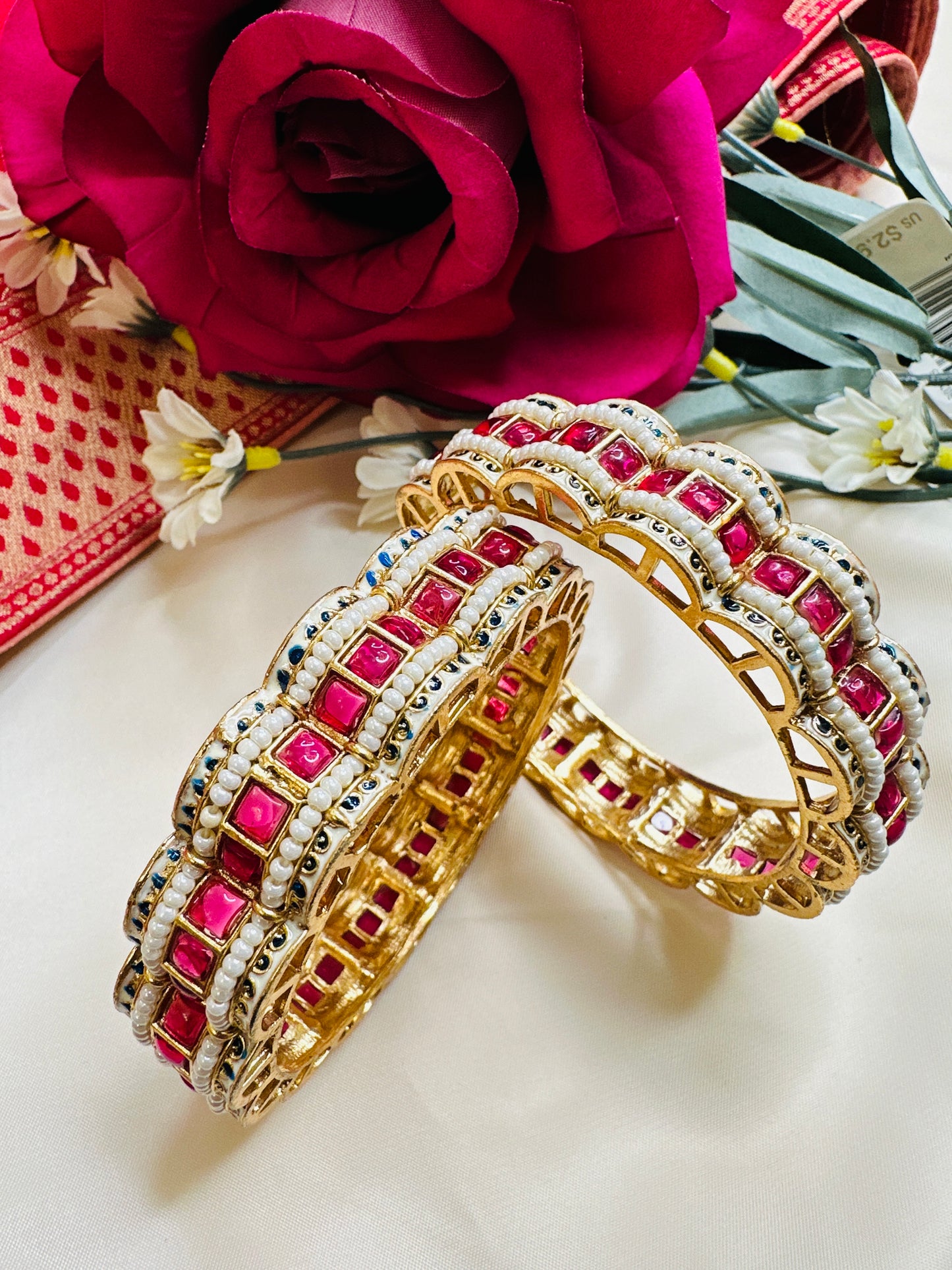 Pachi Kundan Jadau Bangles - Ruby - Set of 2