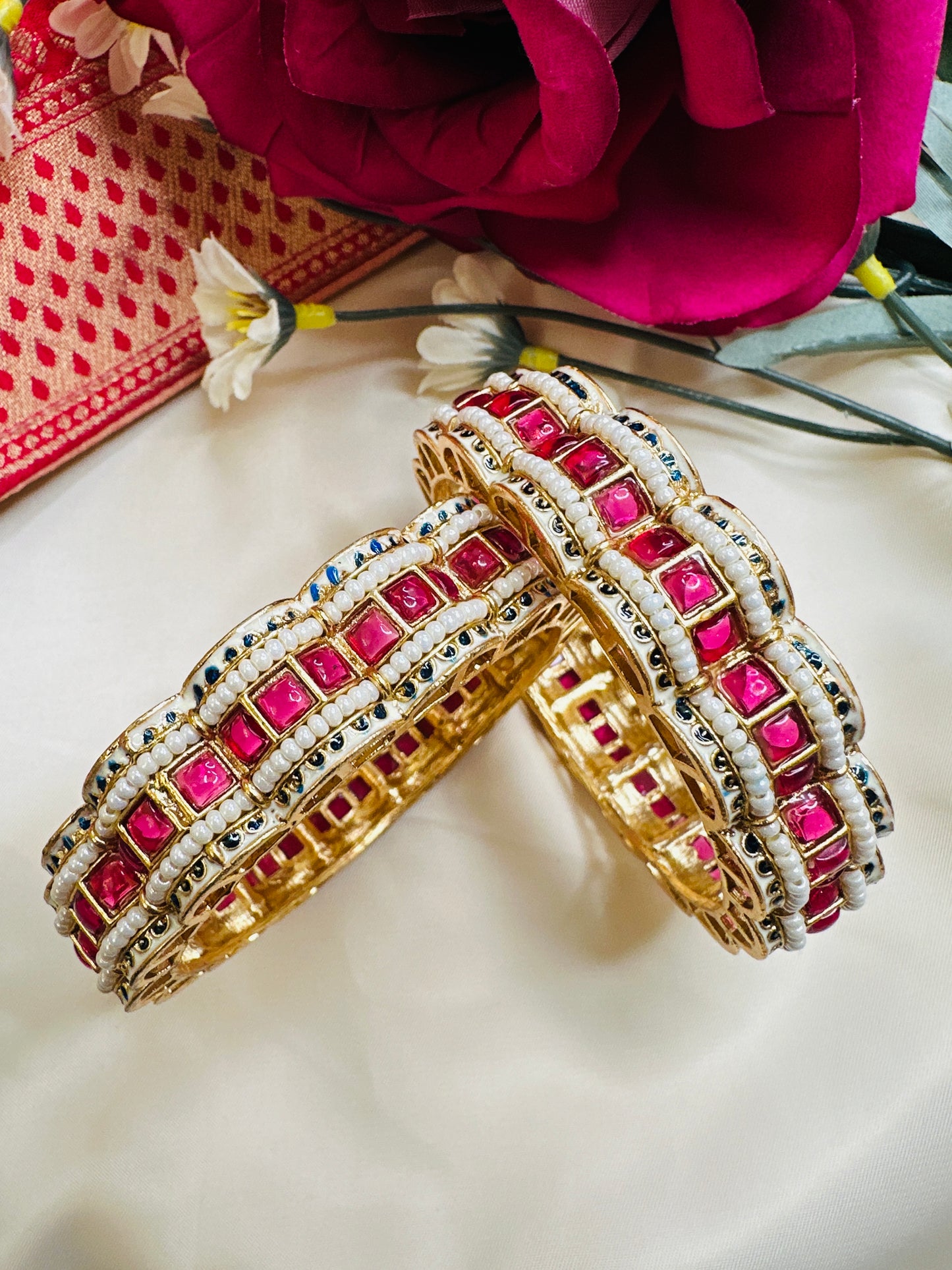 Pachi Kundan Jadau Bangles - Ruby - Set of 2