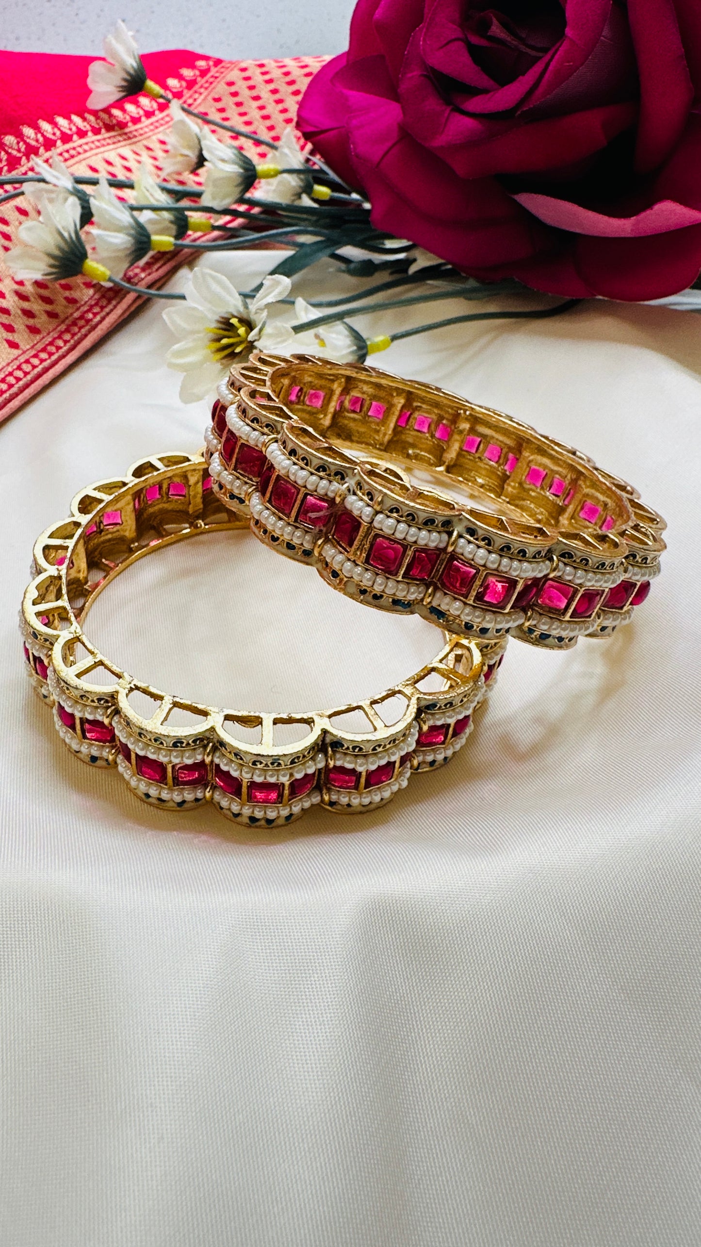 Pachi Kundan Jadau Bangles - Ruby - Set of 2