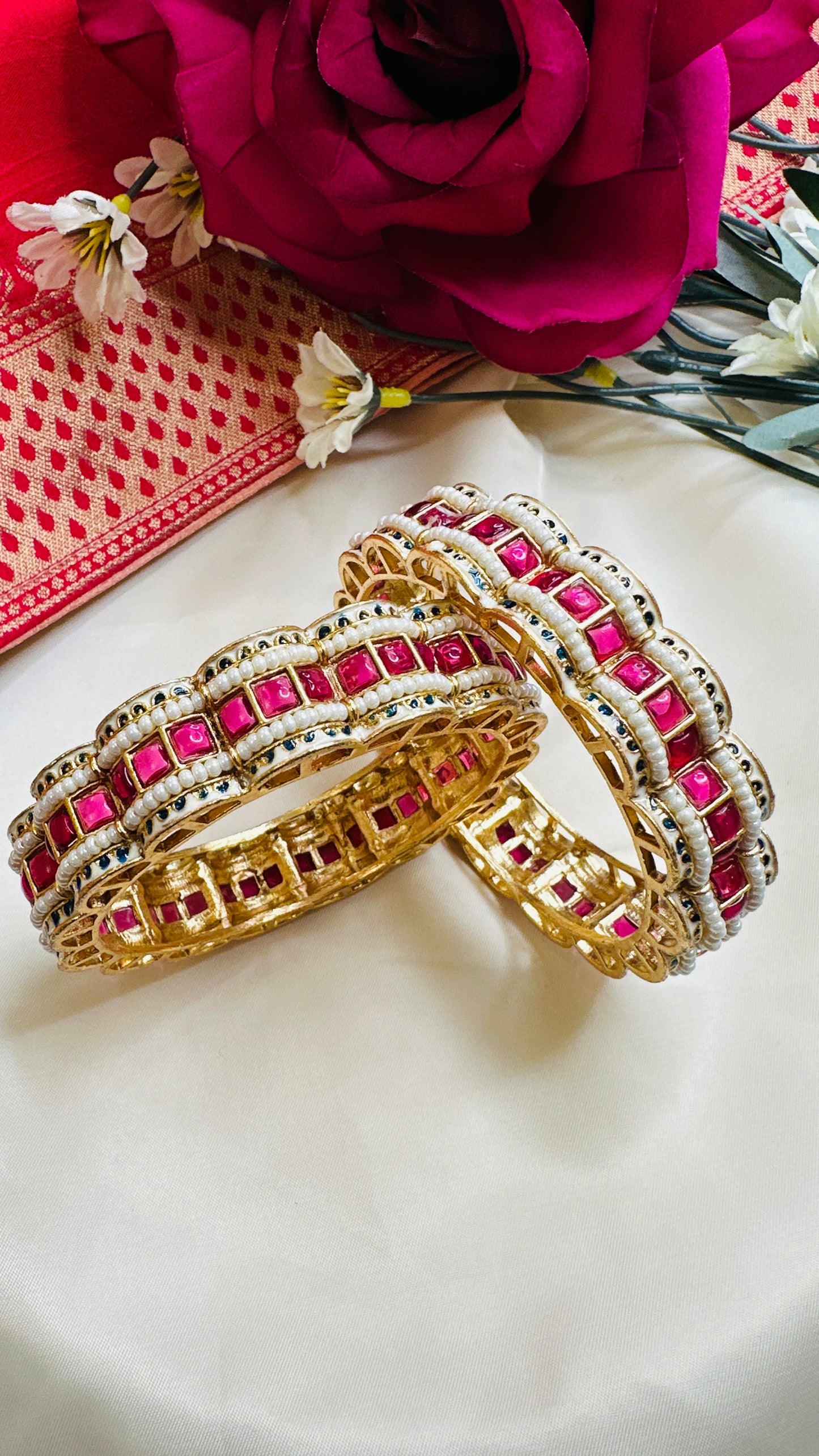 Pachi Kundan Jadau Bangles - Ruby - Set of 2