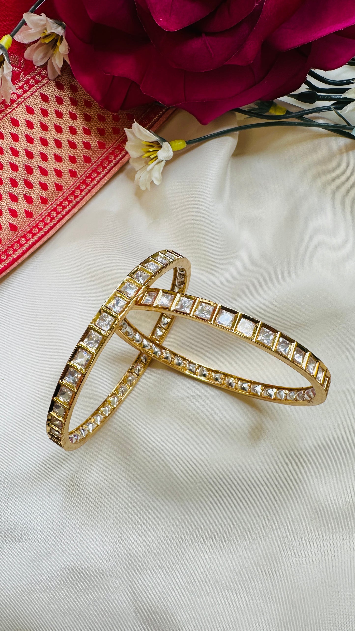 Pachi Kundan Bangles - White - Set of 2