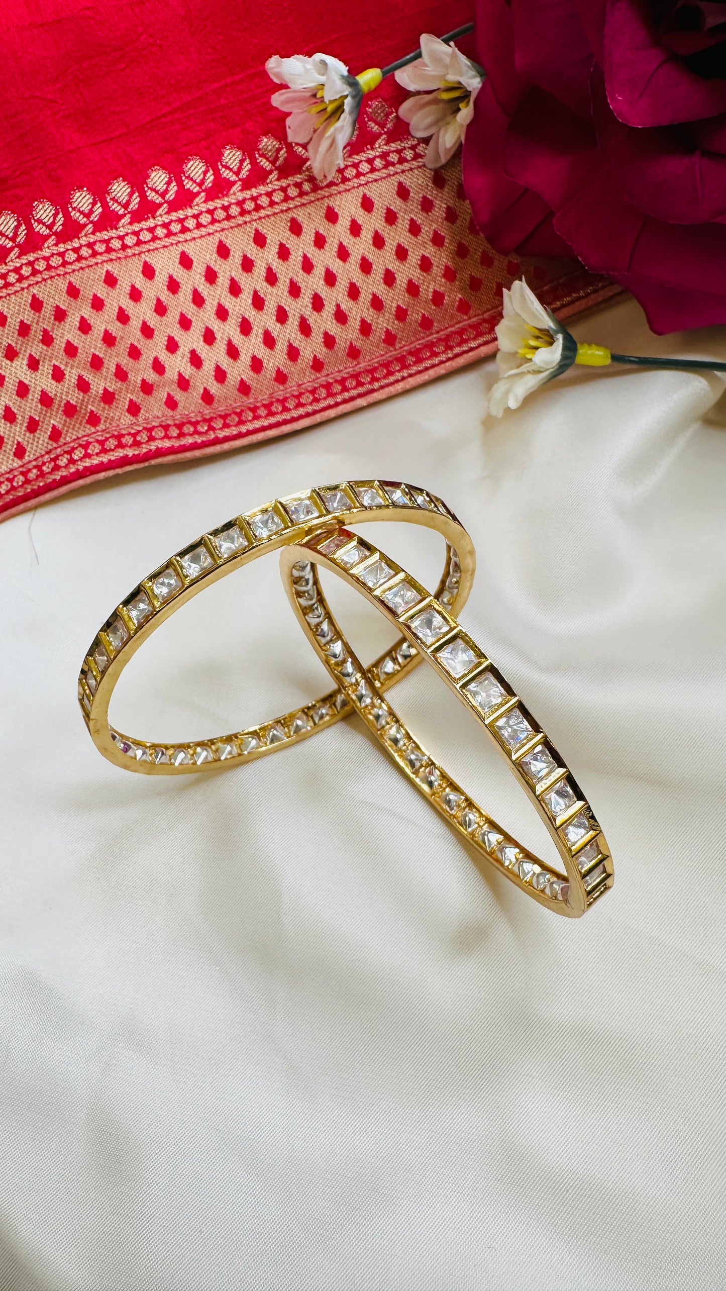 Pachi Kundan Bangles - White - Set of 2