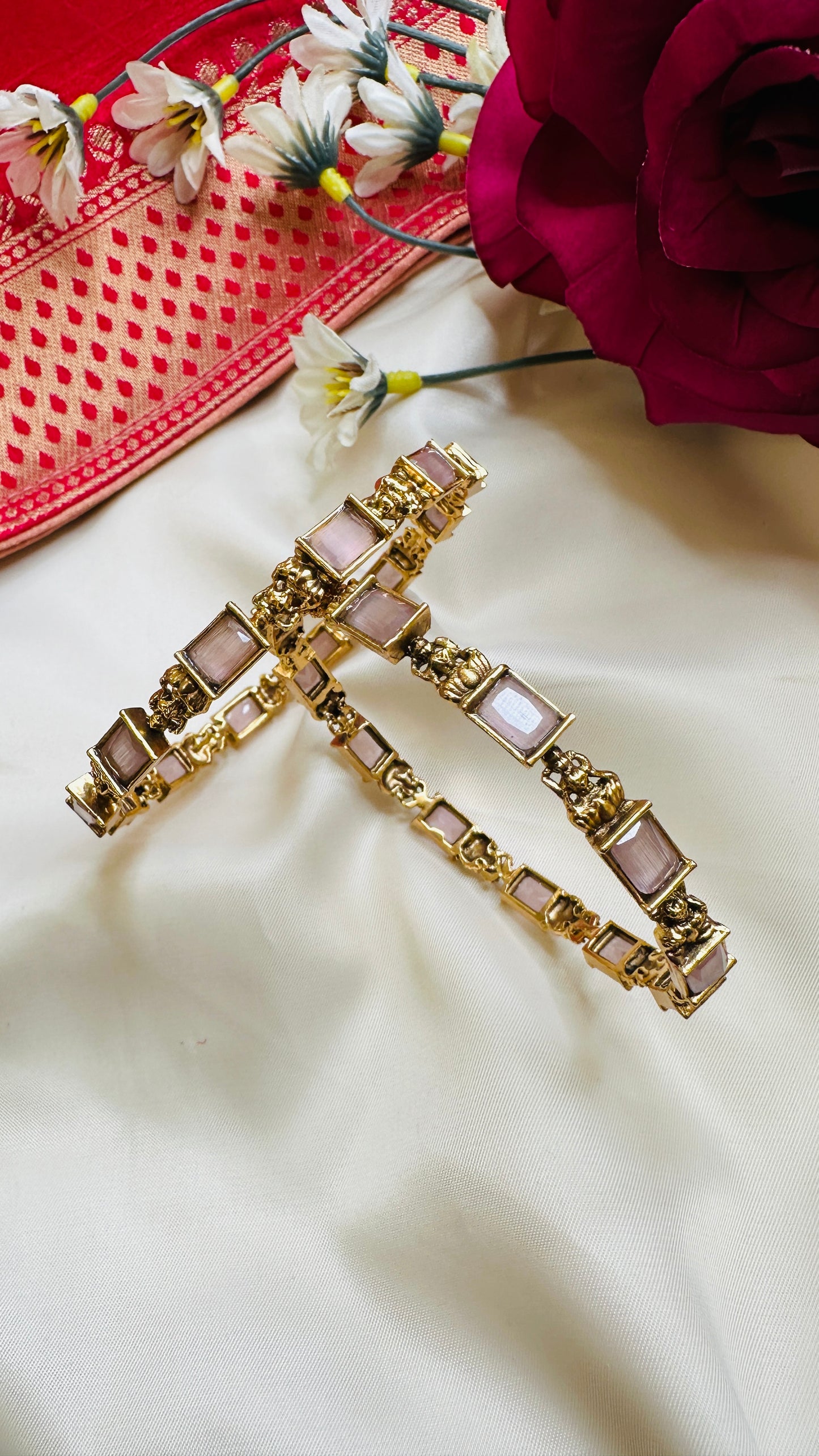Delicate Pink Stone Bangles - Set of 2