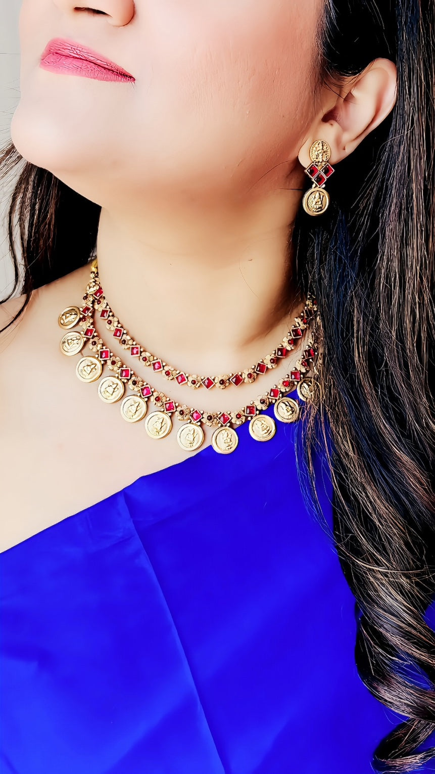 Two Layer Coin Necklace - Ruby