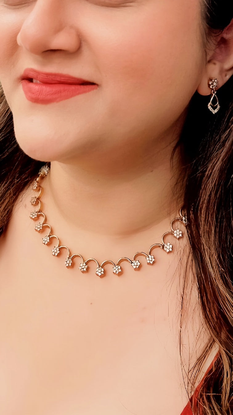 Flower Cluster American Diamond Necklace