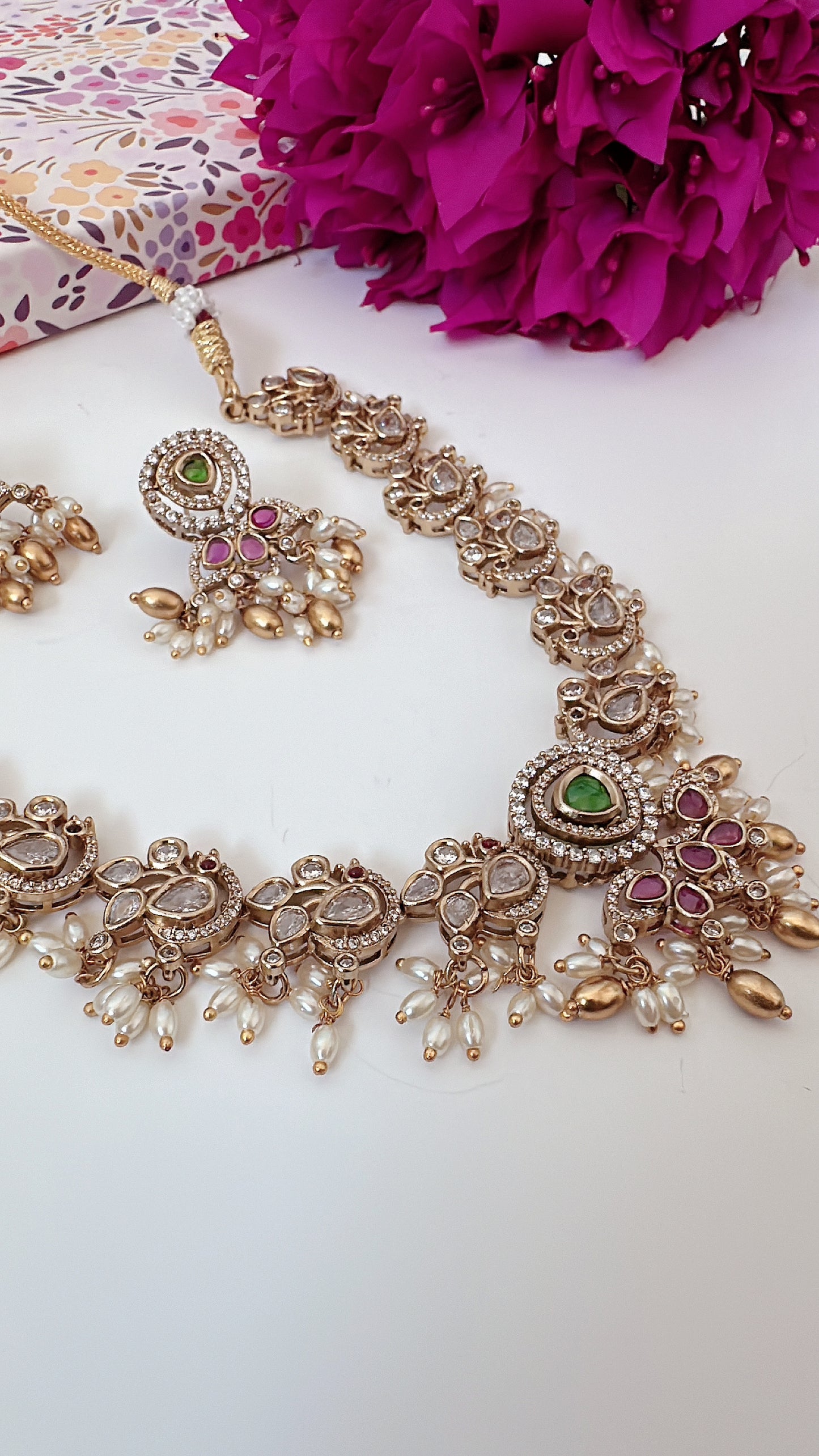 Elegant Diamond and Pearl Necklace Set