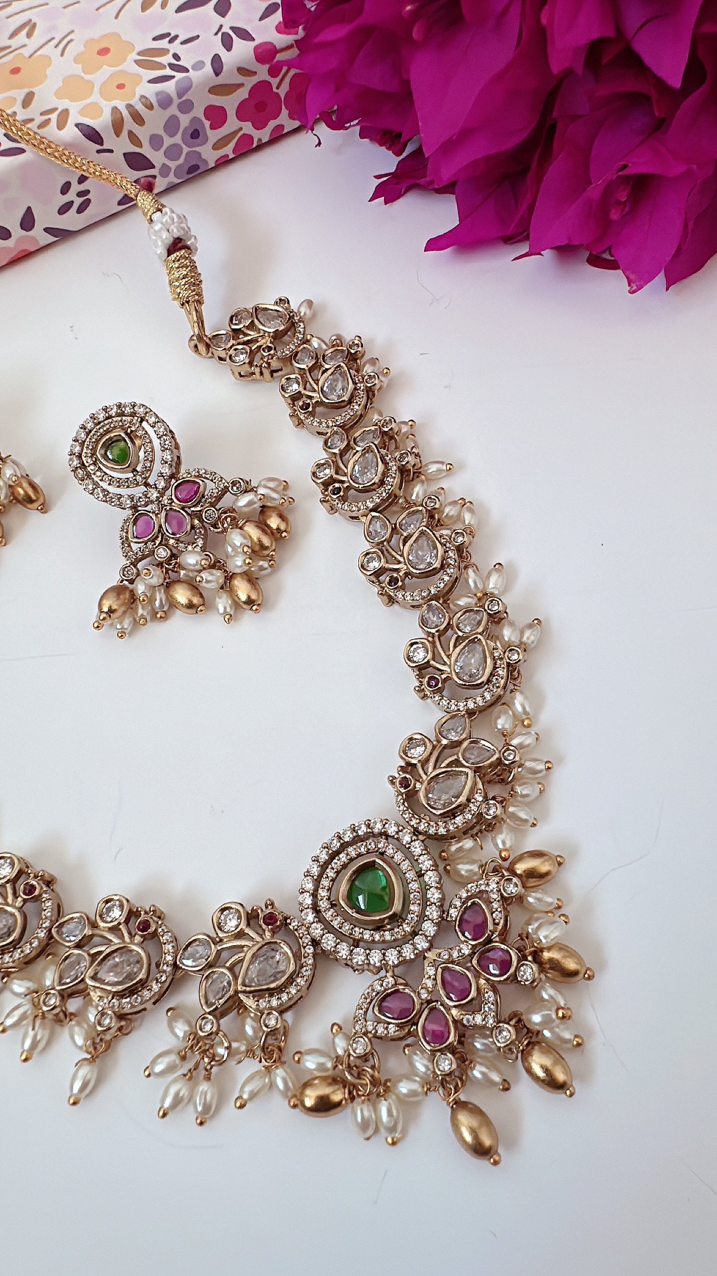 Elegant Diamond and Pearl Necklace Set