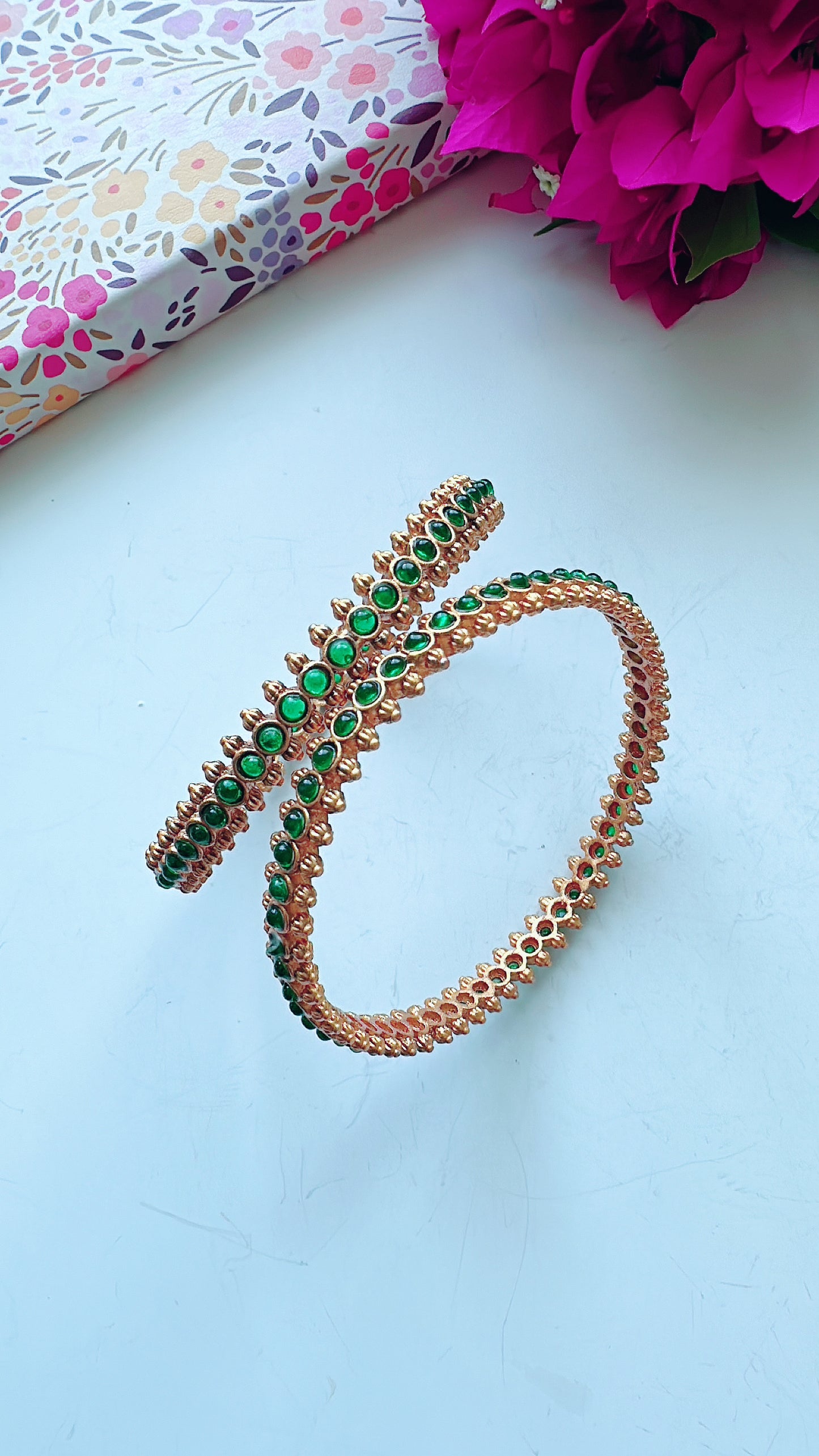 Delicate Emerald Bangles - Set of 2
