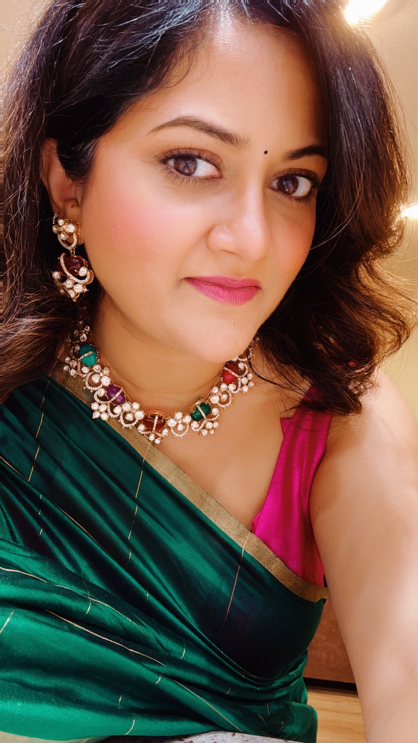 Vibrant Polki Charm Necklace - Multicolor