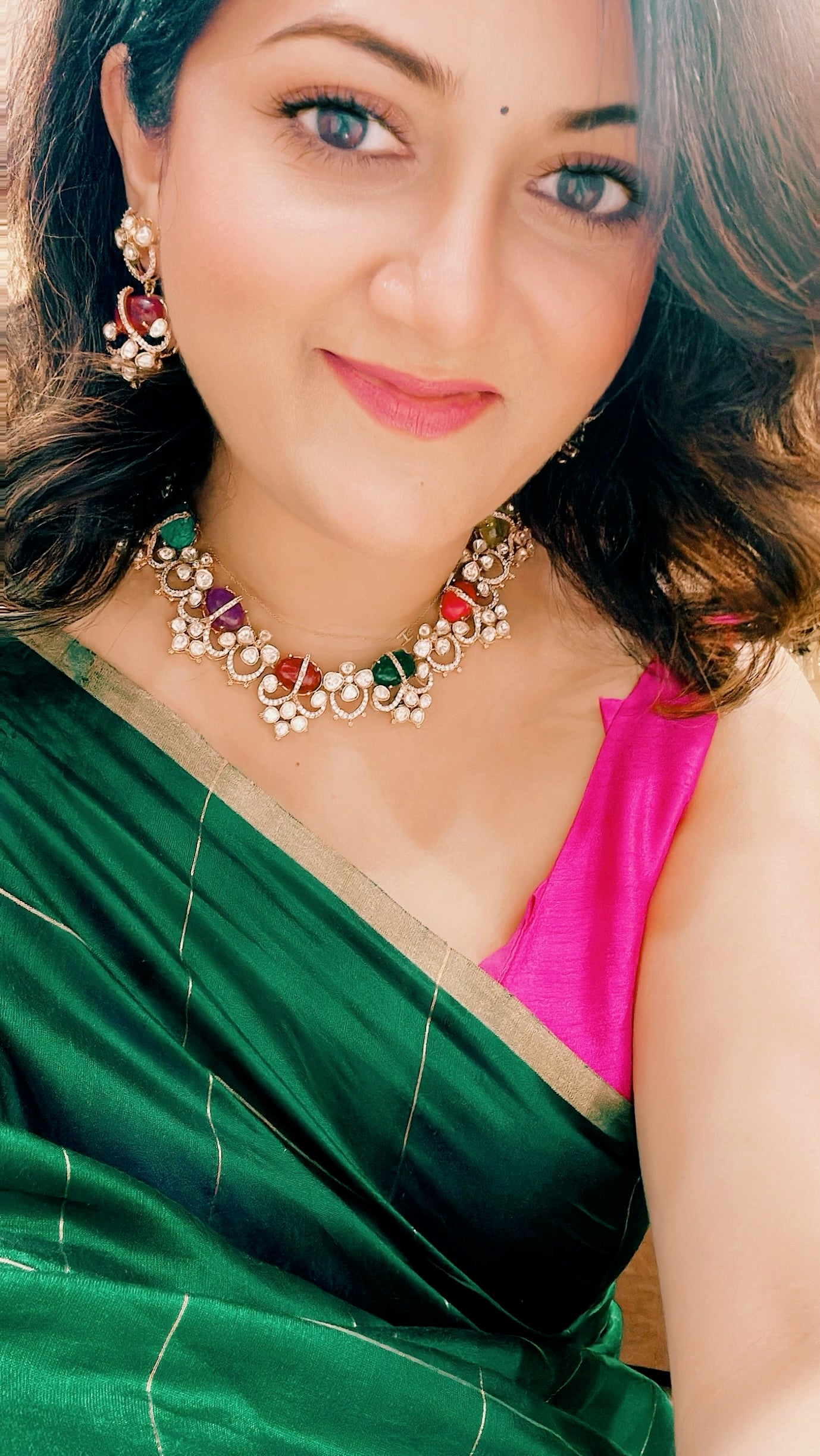 Vibrant Polki Charm Necklace - Multicolor