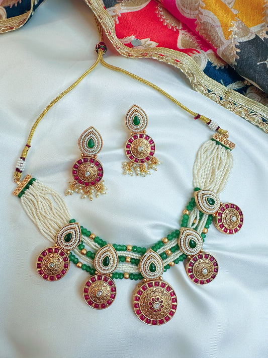 Handcrafted Antique Temple Pearl Necklace Set