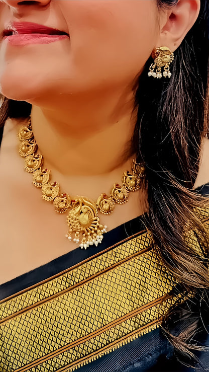 Gold Necklace Set with Peacock Embellishments