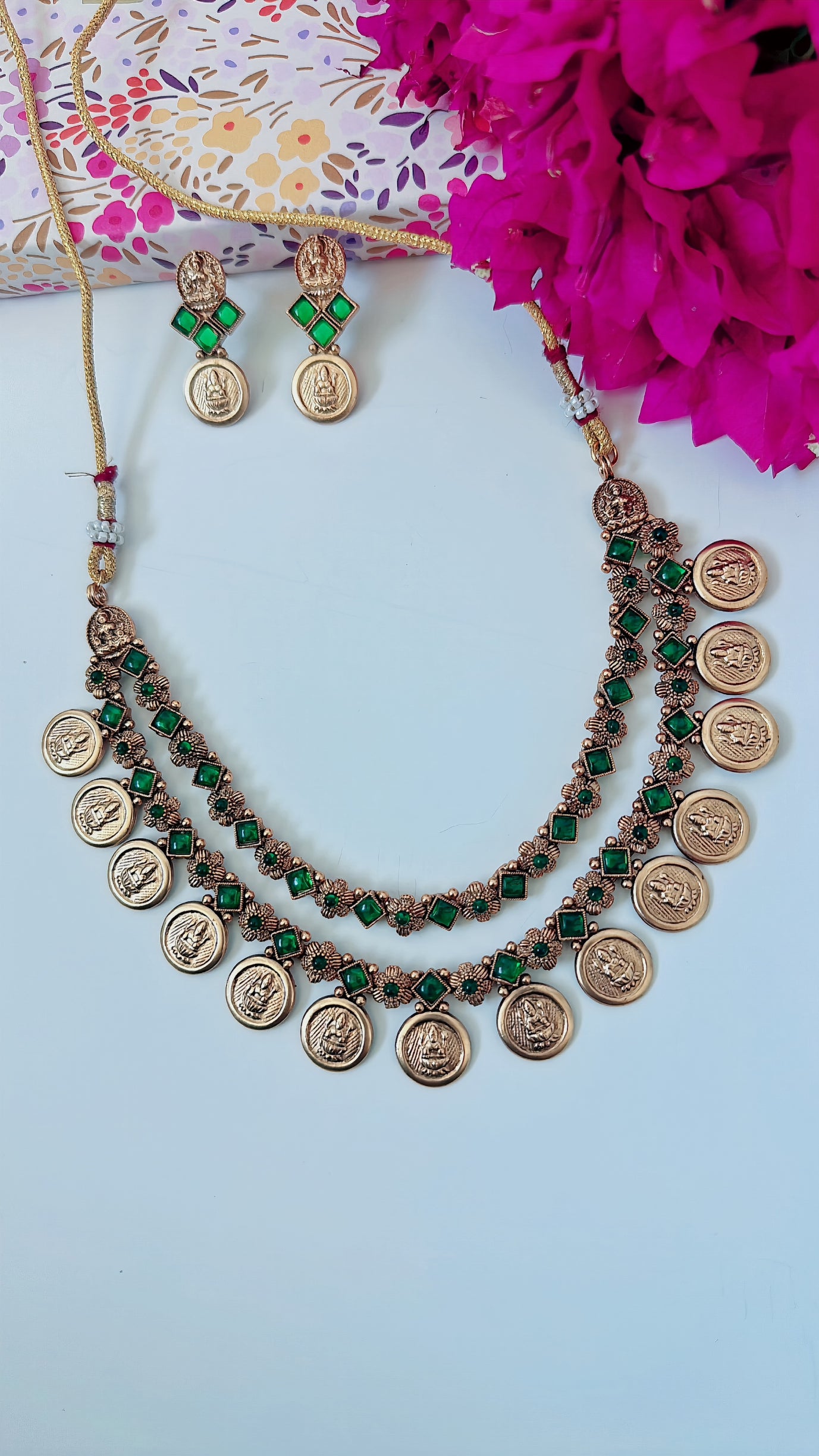 Two Layer Coin Necklace - Green