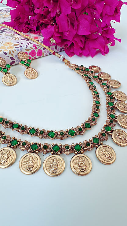 Two Layer Coin Necklace - Green