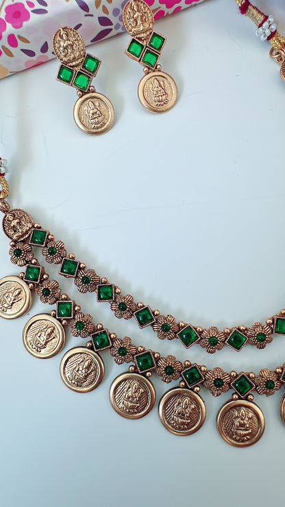 Two Layer Coin Necklace - Green