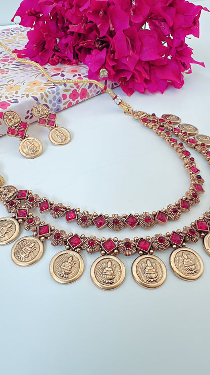 Two Layer Coin Necklace - Ruby