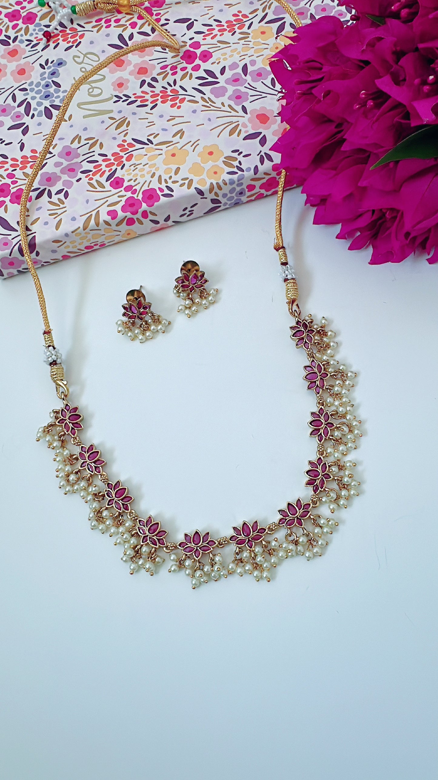 Exquisite Lotus and Pearl Necklace