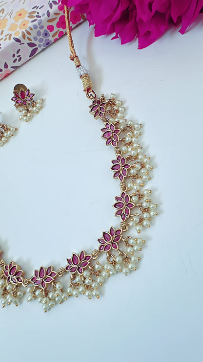 Exquisite Lotus and Pearl Necklace