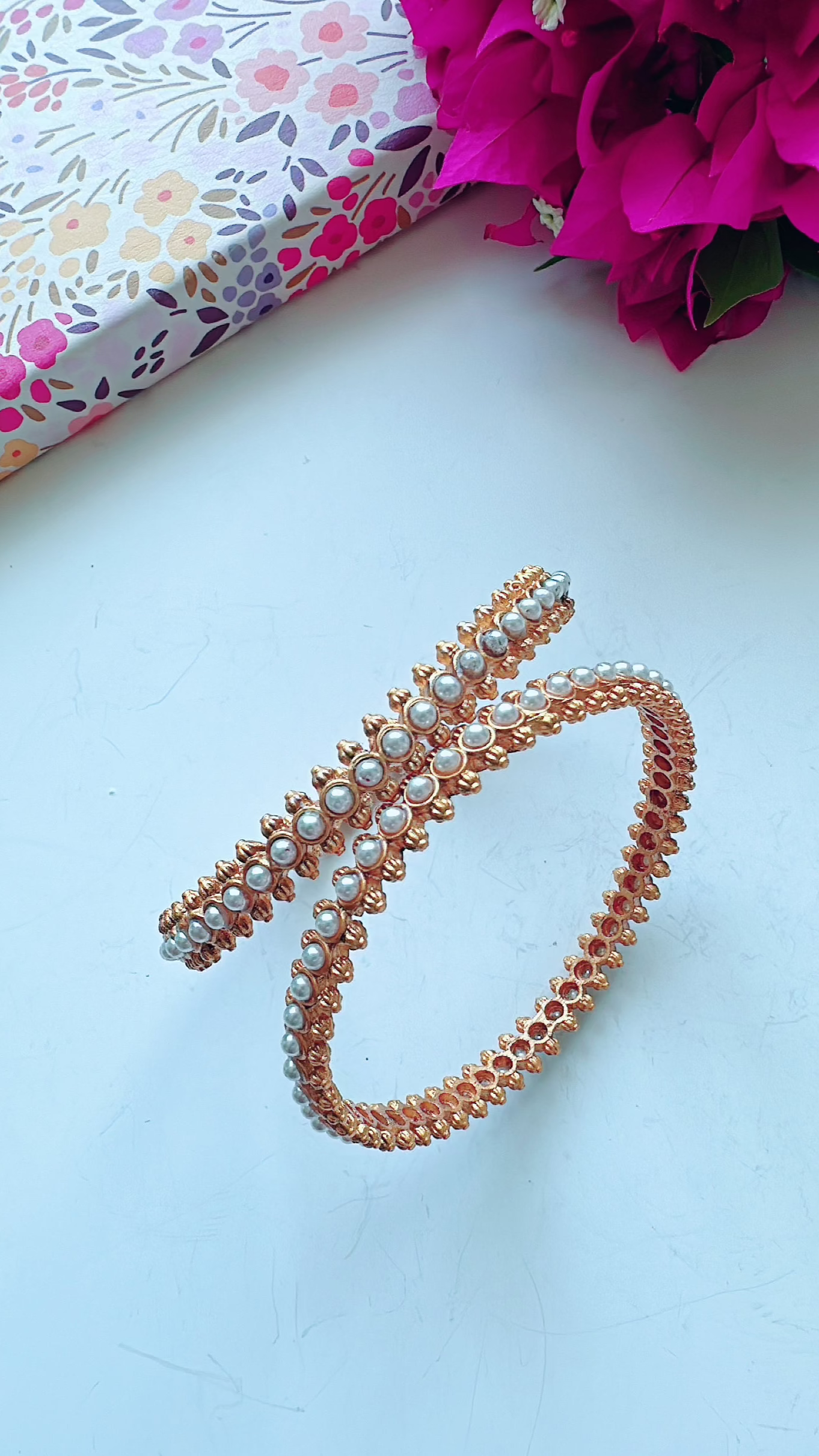 Delicate Pearl Bangles - Set of 2