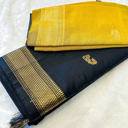 Black & Mustard Paithani