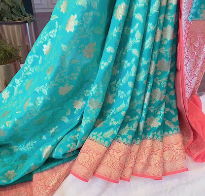 Banarasi Celestial Jangla Dreams - Mint Blue