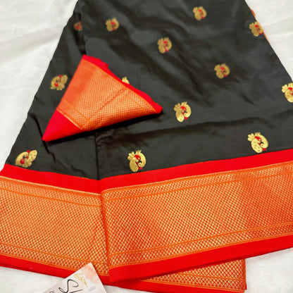 Charcoal Spark Silk Paithani