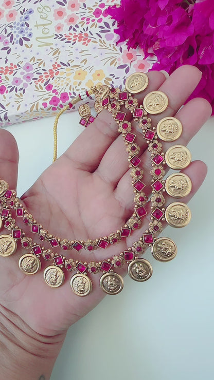 Two Layer Coin Necklace - Ruby