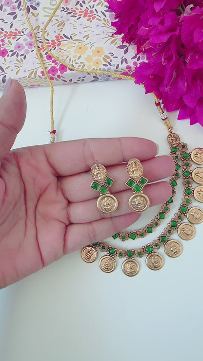 Two Layer Coin Necklace - Green