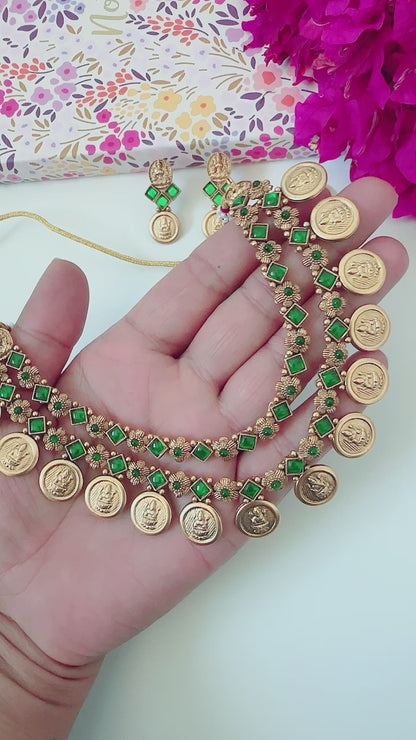 Two Layer Coin Necklace - Green